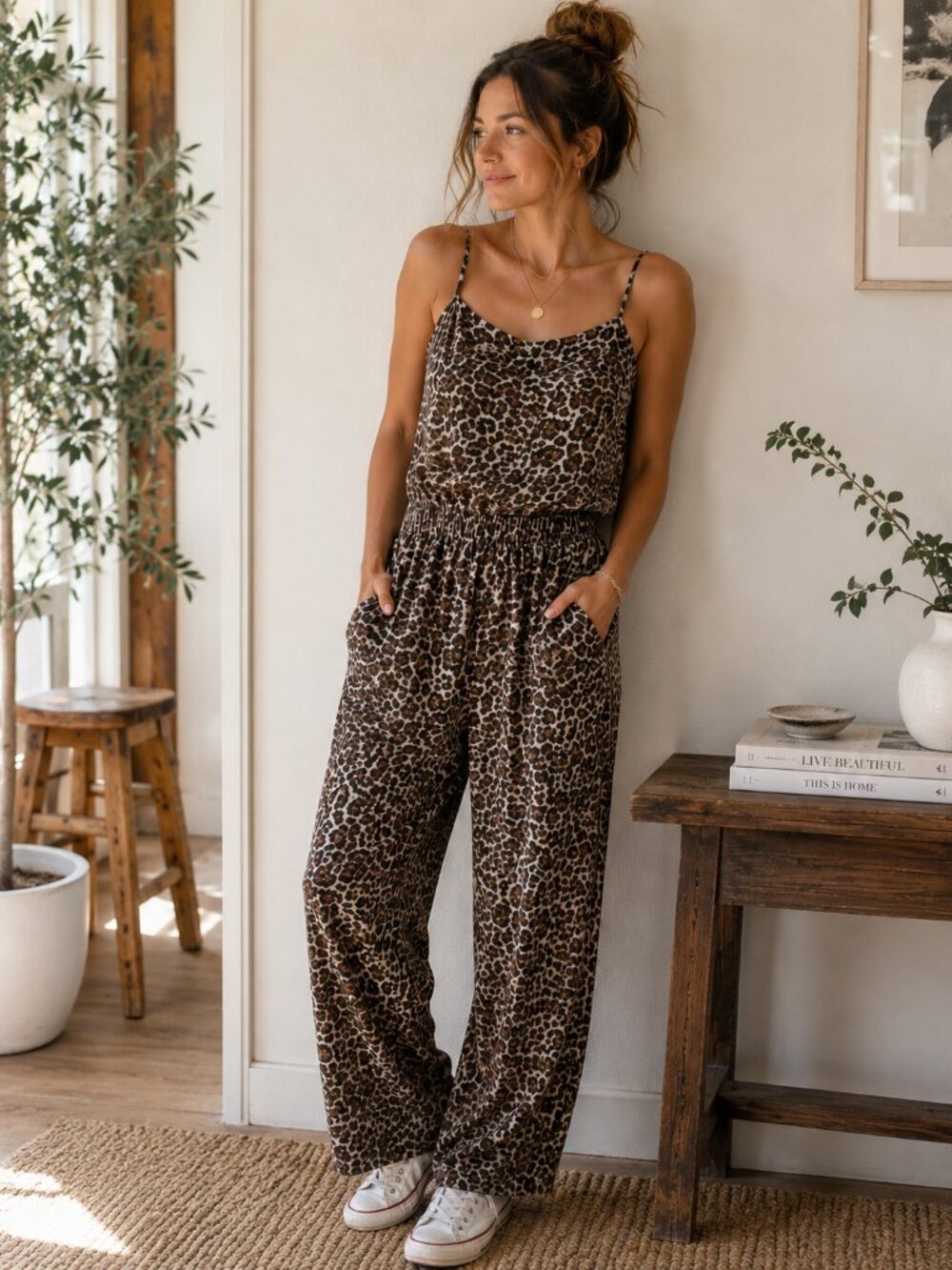 Old Navy Brown Leopard Print Jumpsuit